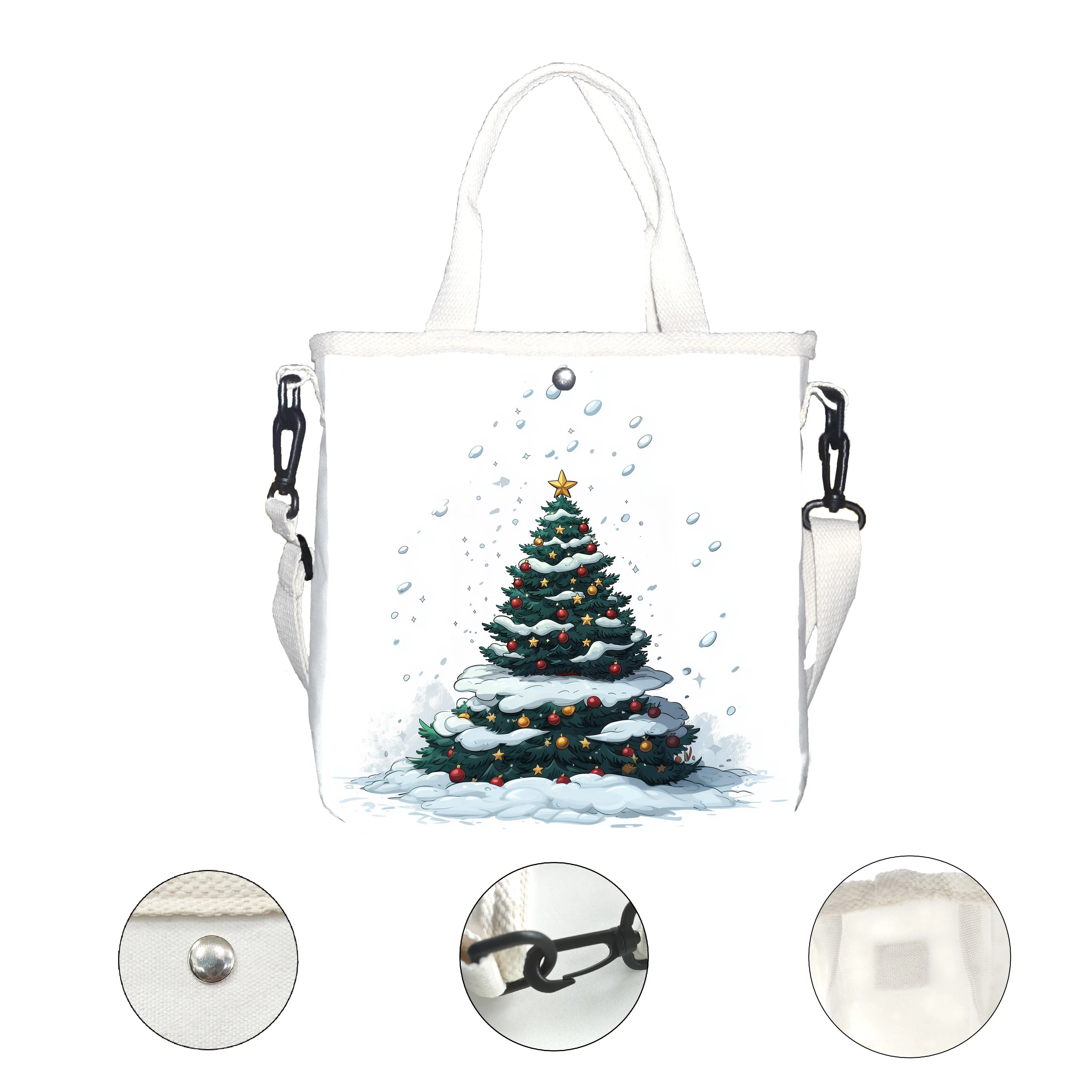 New Casual Christmas Tree With Colorful Lights Printed Canvas Shoulder Bag, Simple Class Commuter Office Crossbody Computer Bag