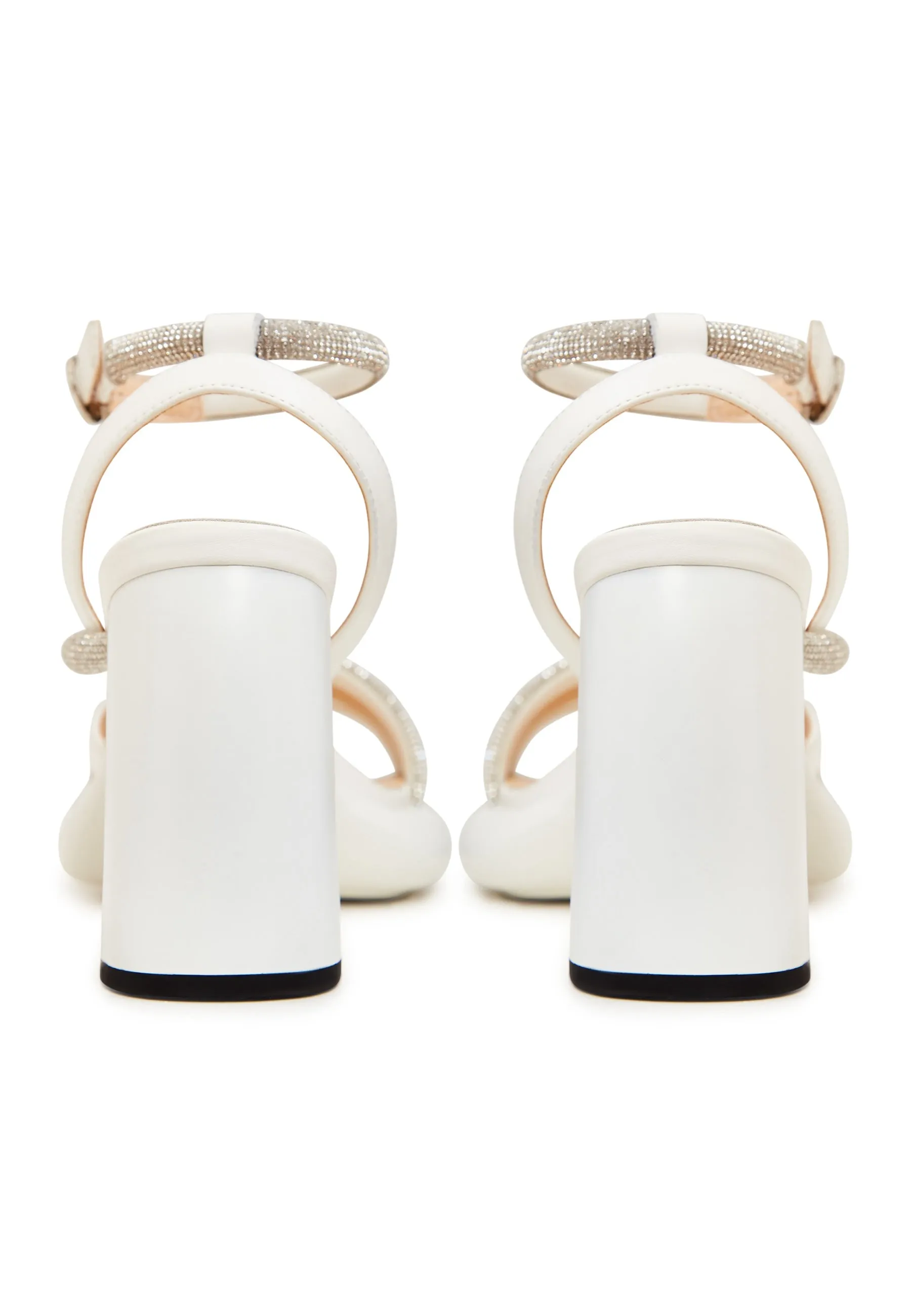 Open Toe Block Heeled Sandals - White