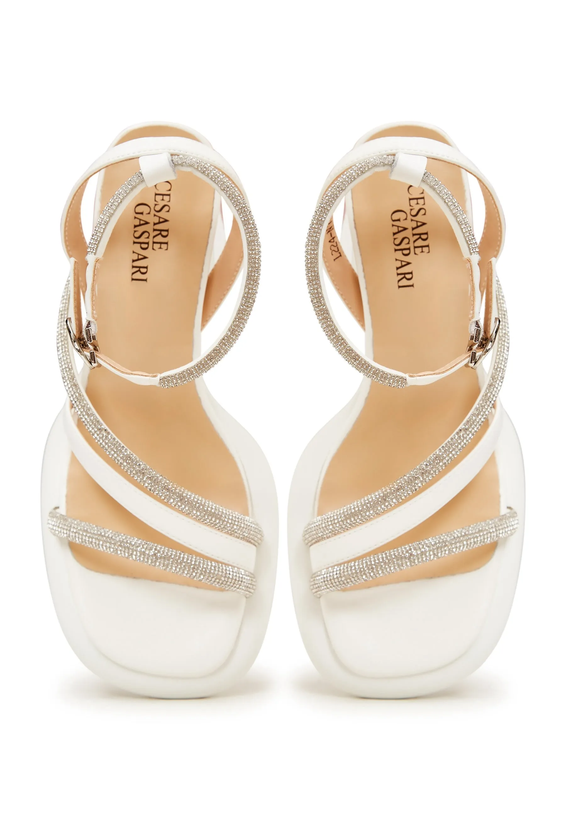 Open Toe Block Heeled Sandals - White