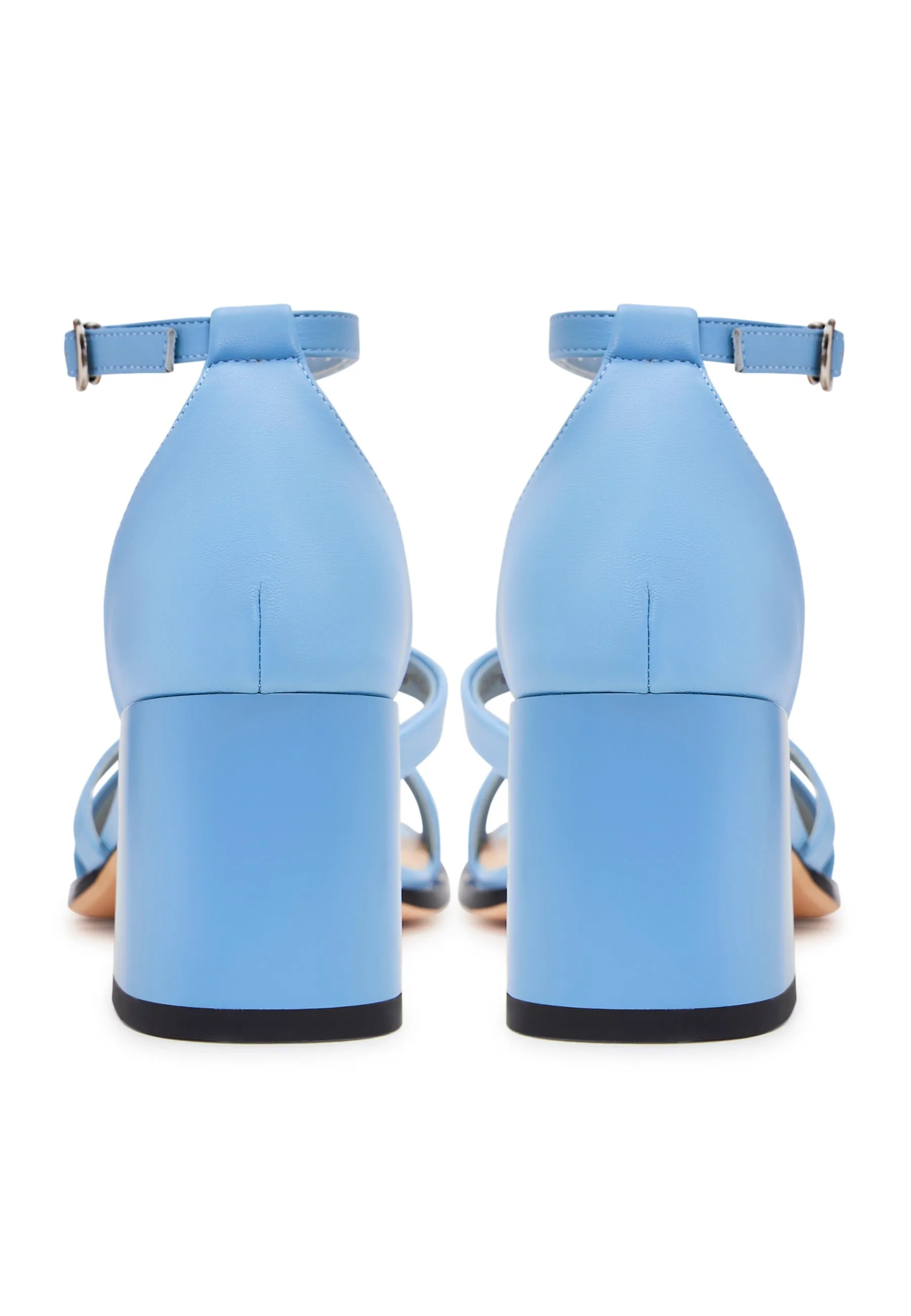 Open Toe Leather Block Heel Sandals - Blue