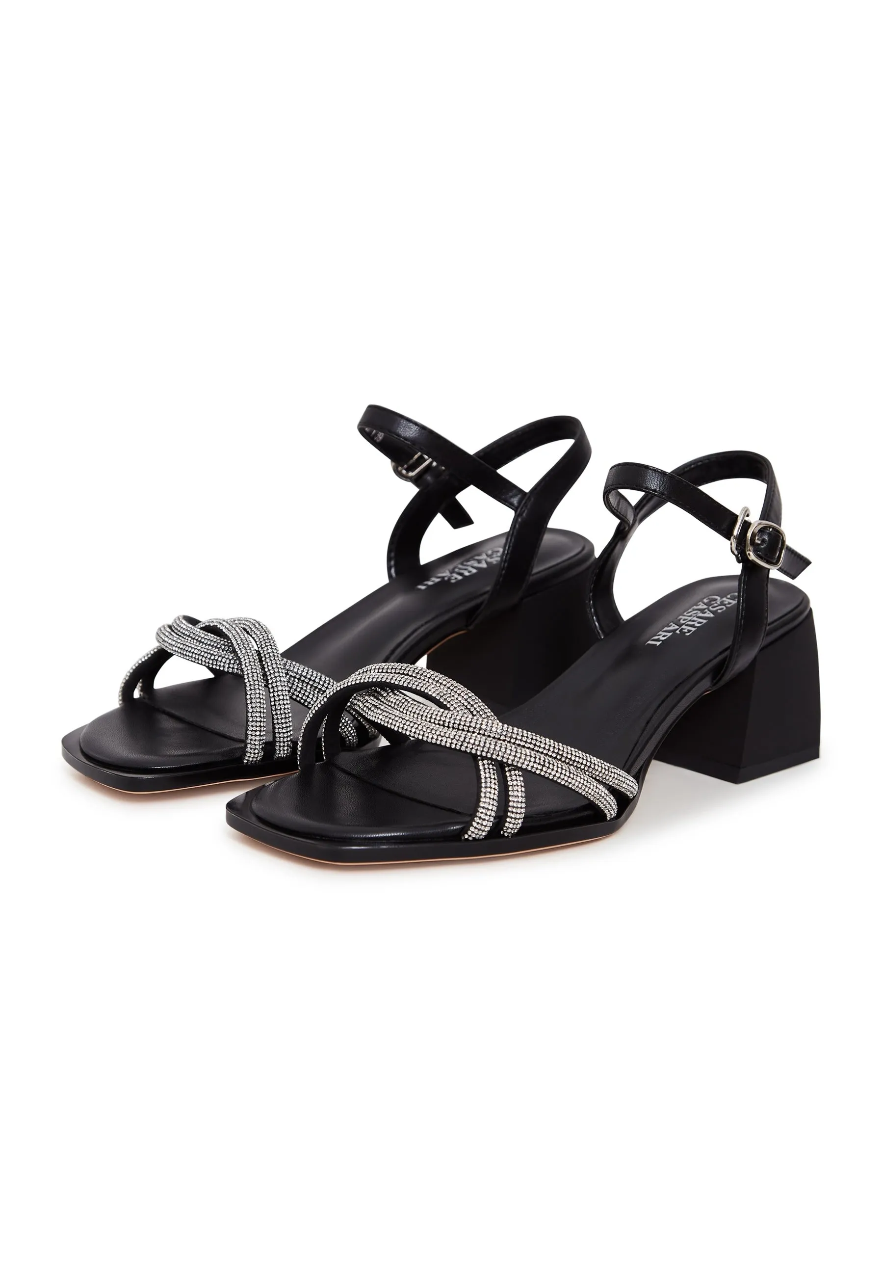 Open Toe Leather Block Heels  Sandals Andrea - Black