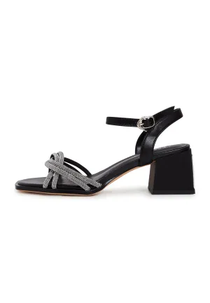 Open Toe Leather Block Heels  Sandals Andrea - Black