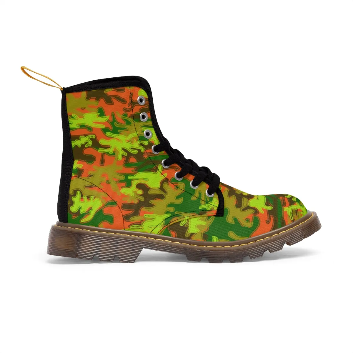 Orange Green Camo Women's Boots, Army Military Print Best Winter Laced Up Canvas Boots For Women (US Size 6.5-11)