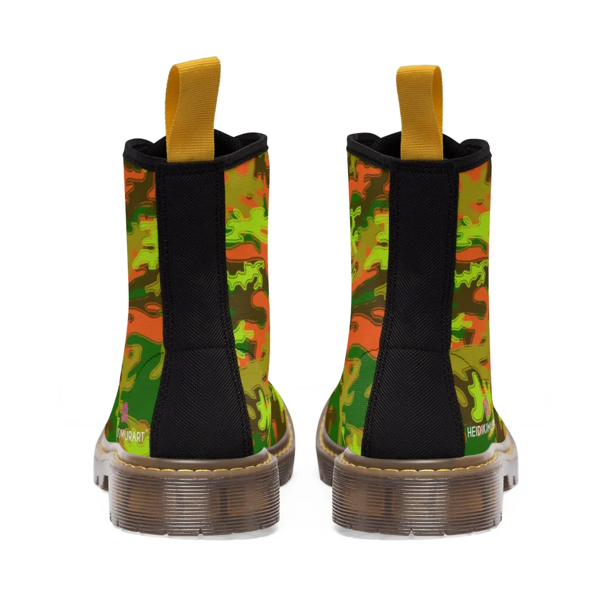 Orange Green Camo Women's Boots, Army Military Print Best Winter Laced Up Canvas Boots For Women (US Size 6.5-11)