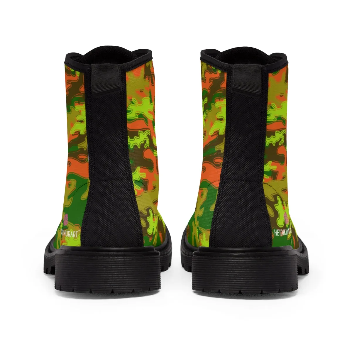 Orange Green Camo Women's Boots, Army Military Print Best Winter Laced Up Canvas Boots For Women (US Size 6.5-11)