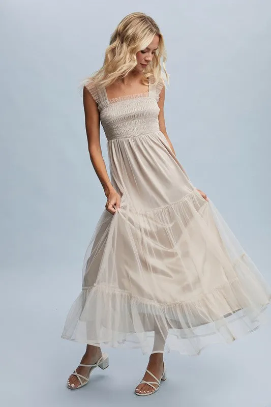 Organza Tiered Midi Dress - Champagne