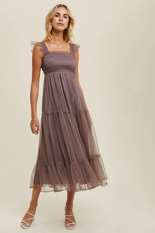 Organza Tiered Midi Dress - Midnight