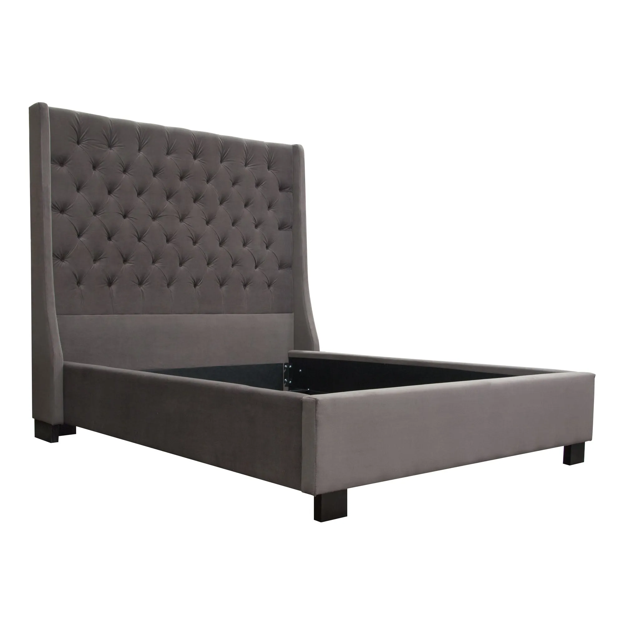 Park Avenue Queen Tufted Bed with Vintage Wing in Smoke Grey Velvet by Diamond Sofa