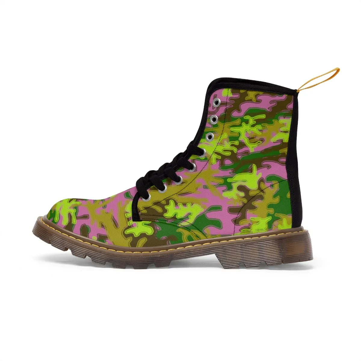 Pink Camo Women's Boots, Army Military Print Best Winter Laced Up Canvas Boots For Women (US Size 6.5-11)