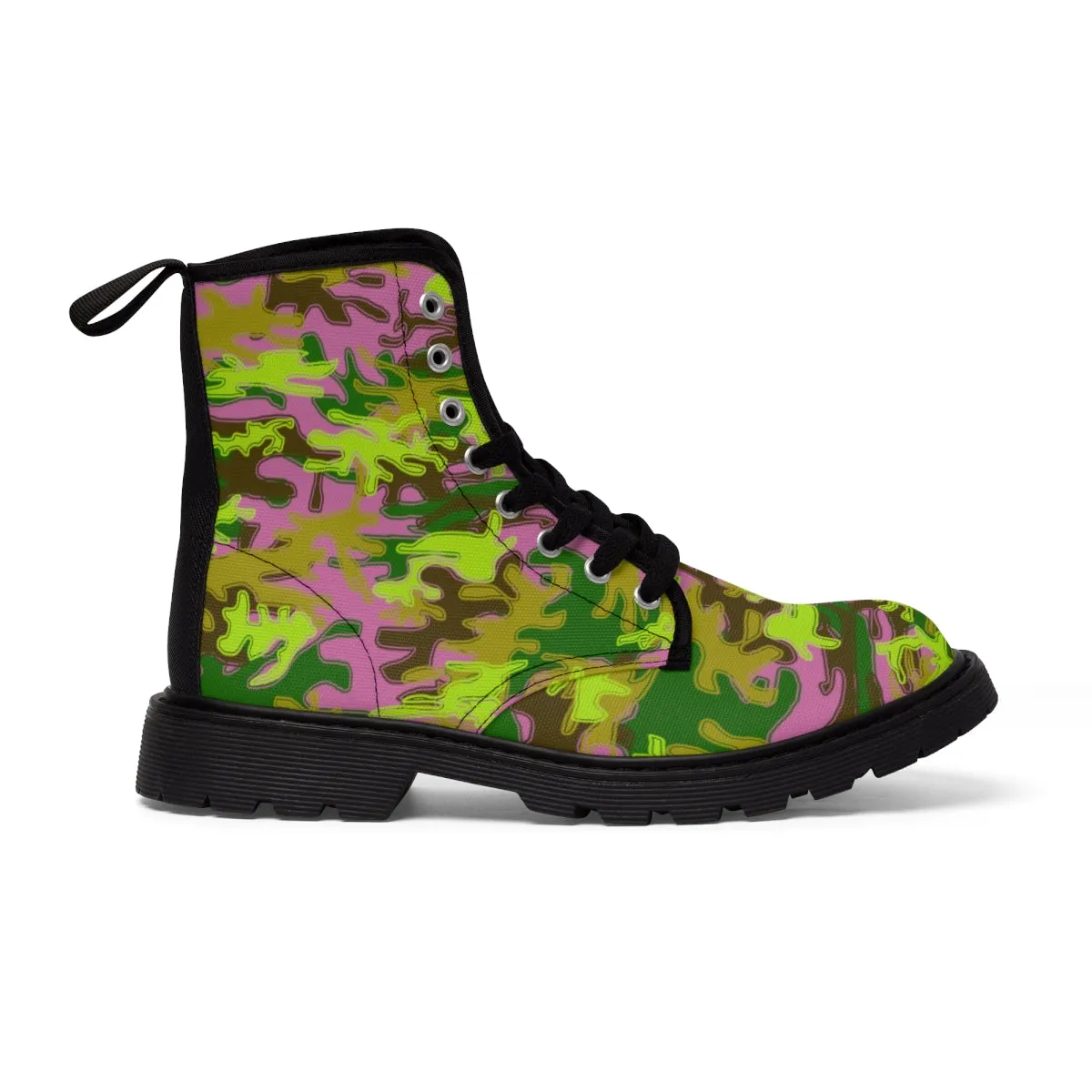 Pink Camo Women's Boots, Army Military Print Best Winter Laced Up Canvas Boots For Women (US Size 6.5-11)