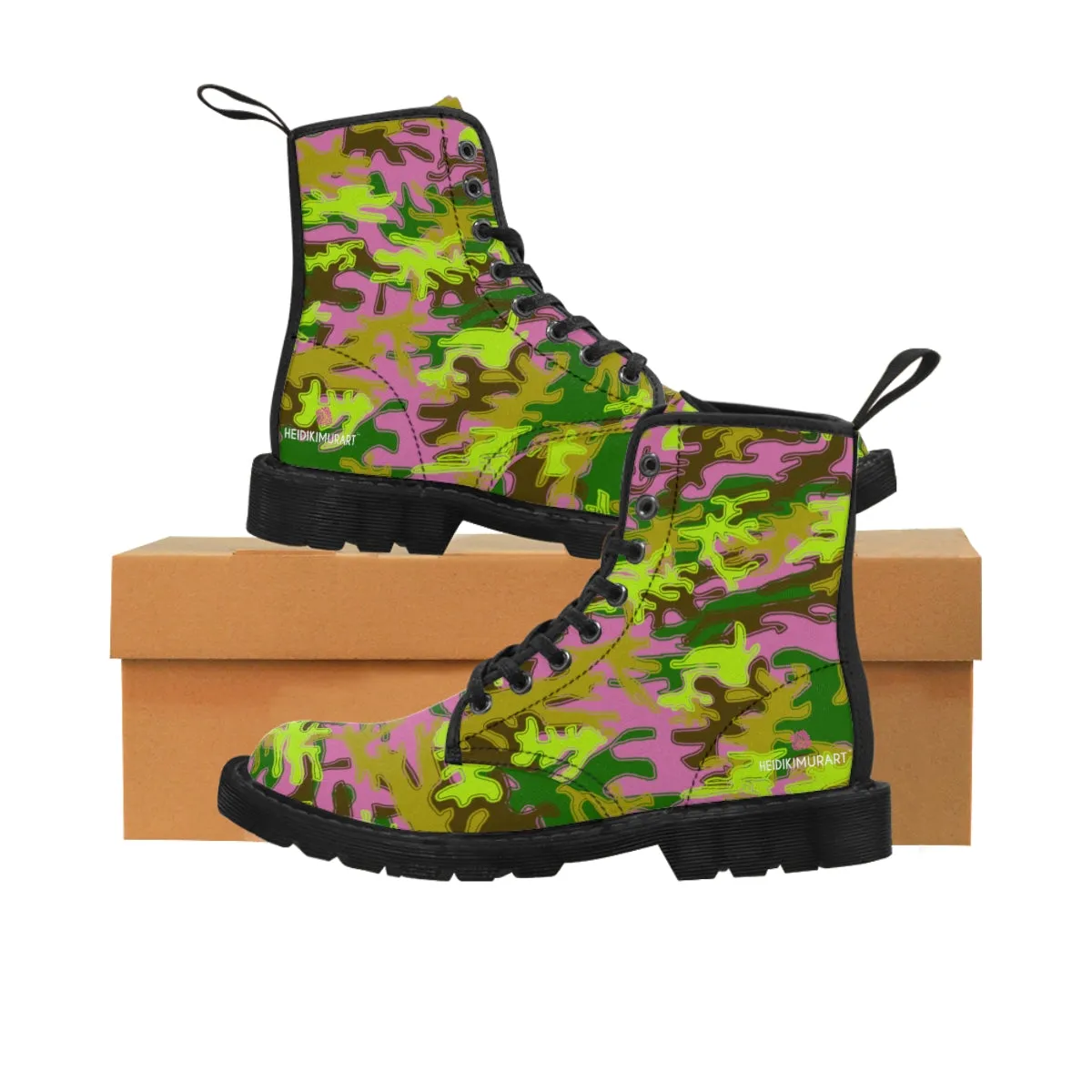 Pink Camo Women's Boots, Army Military Print Best Winter Laced Up Canvas Boots For Women (US Size 6.5-11)