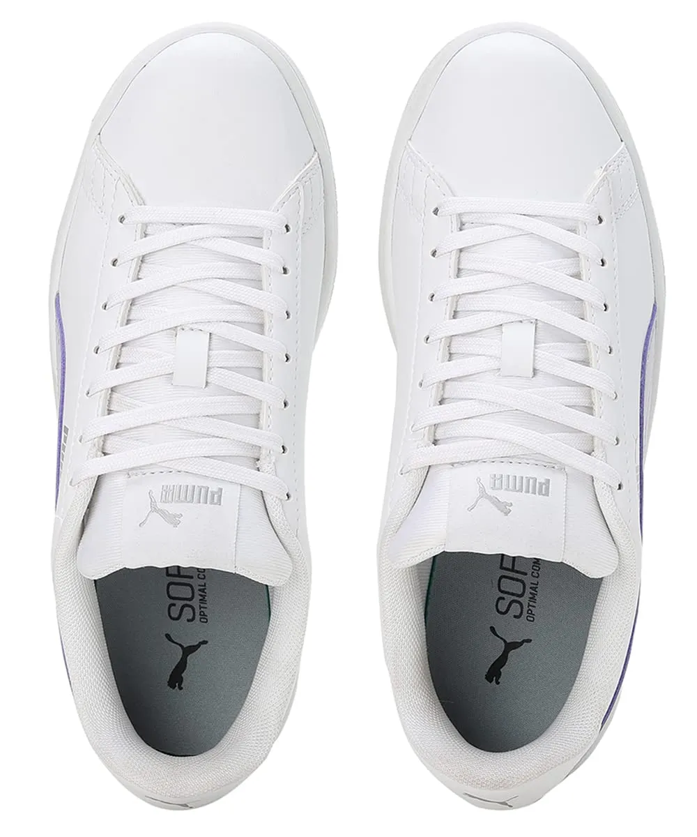 Puma Womens Smashic Wmn White-Spring Lavender-Matte Silver Sneaker - 5UK (39511101)