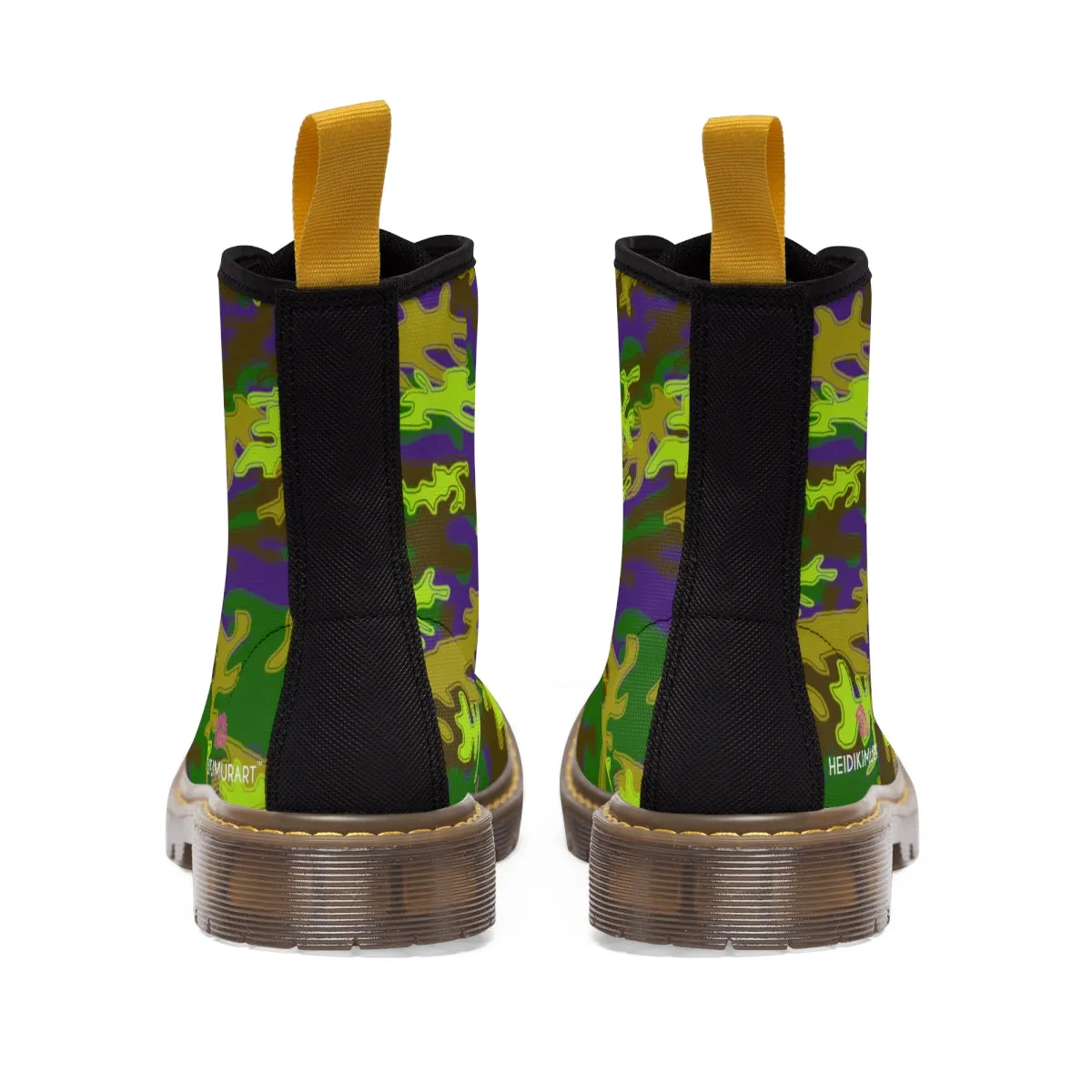 Purple Green Camo Women's Boots, Army Military Print Best Winter Laced Up Canvas Boots For Women (US Size 6.5-11)