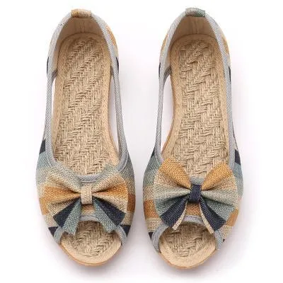 Rainbow Striped Peep Toe Linen Shoes