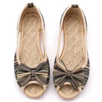 Rainbow Striped Peep Toe Linen Shoes