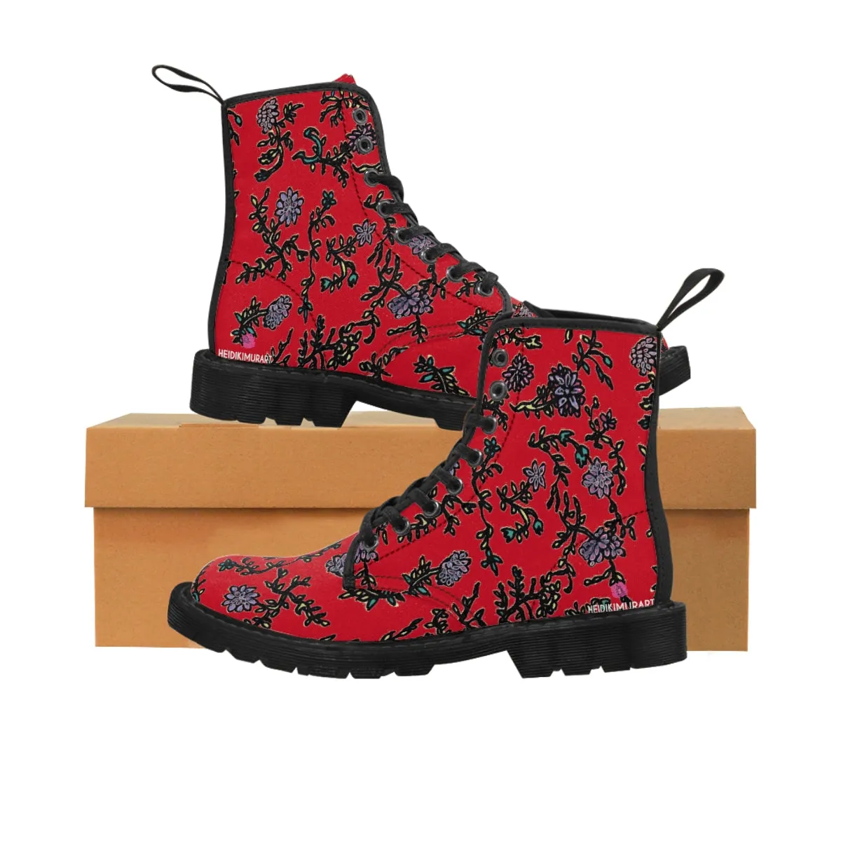 Red Floral Print Women's Boots, Purple Floral Women's Boots, Best Winter Boots For Women (US Size 6.5-11)