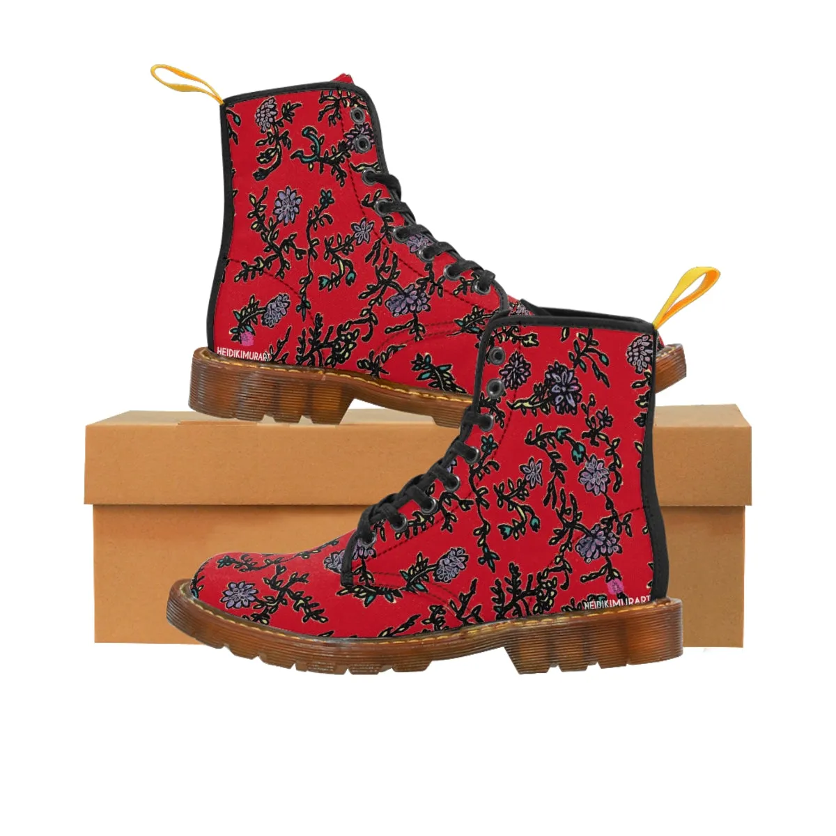 Red Floral Print Women's Boots, Purple Floral Women's Boots, Best Winter Boots For Women (US Size 6.5-11)