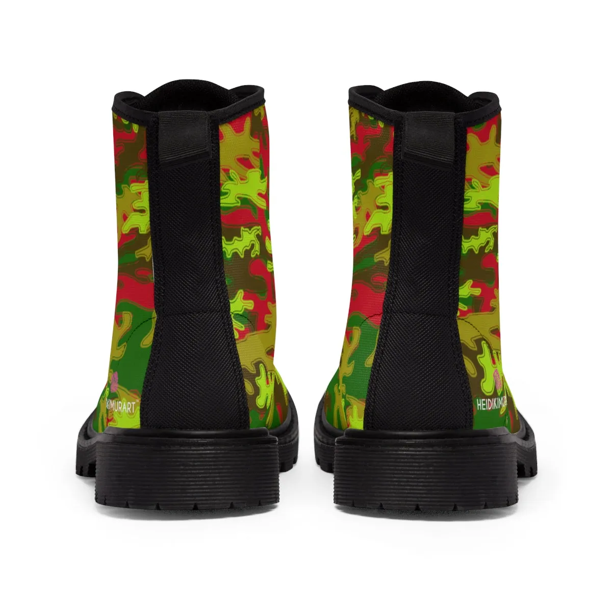 Red Green Camo Women's Boots, Army Military Print Best Winter Laced Up Canvas Boots For Women (US Size 6.5-11)