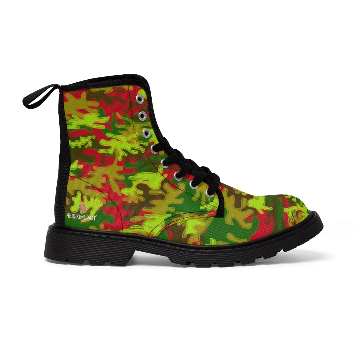 Red Green Camo Women's Boots, Army Military Print Best Winter Laced Up Canvas Boots For Women (US Size 6.5-11)