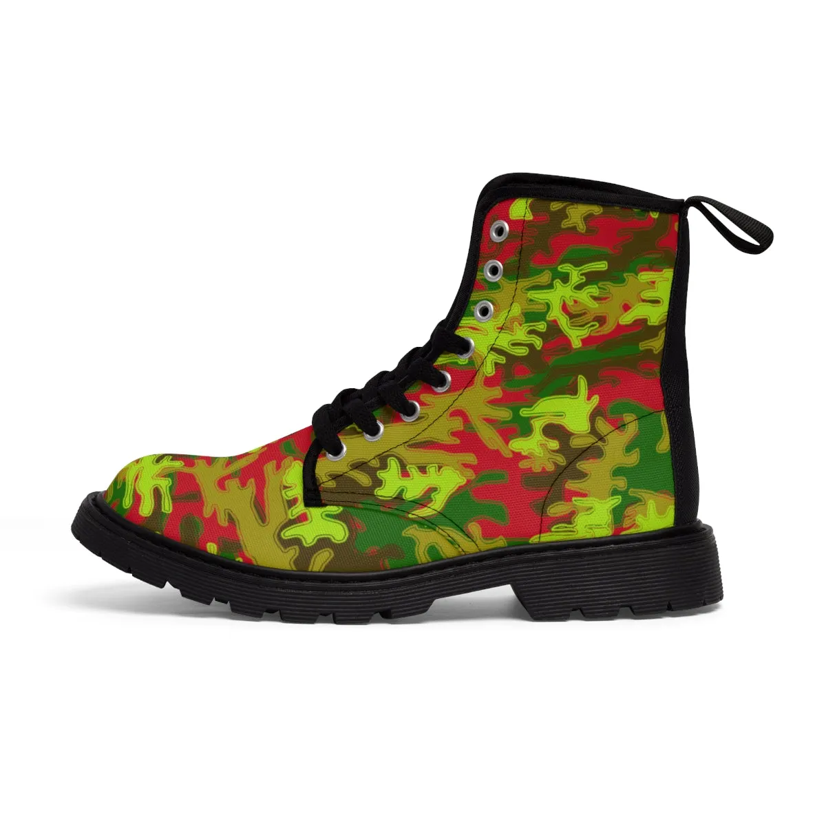 Red Green Camo Women's Boots, Army Military Print Best Winter Laced Up Canvas Boots For Women (US Size 6.5-11)