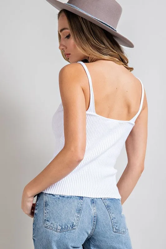 Ribbed Knit Tank - White