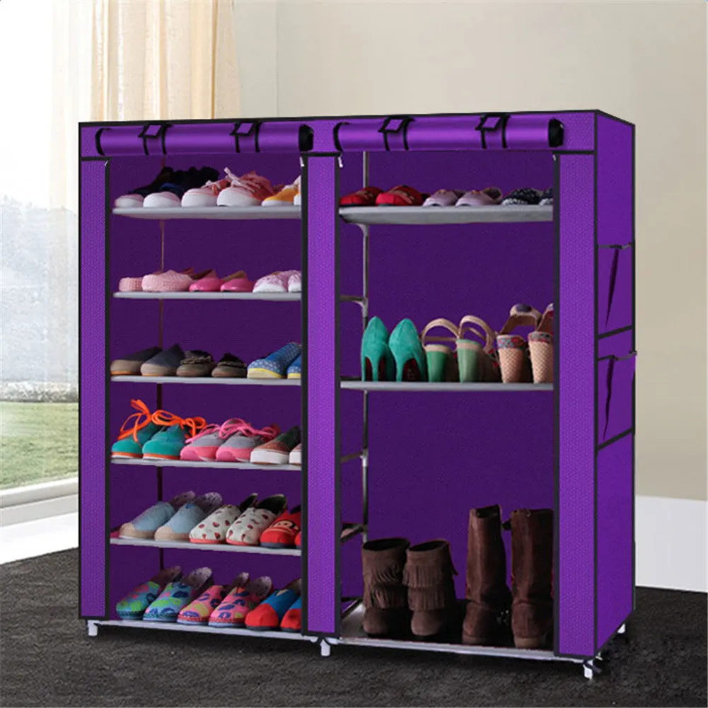 RONSHIN Double Row 9-compartment Shoe Cabinet Boots Storage Case Purple