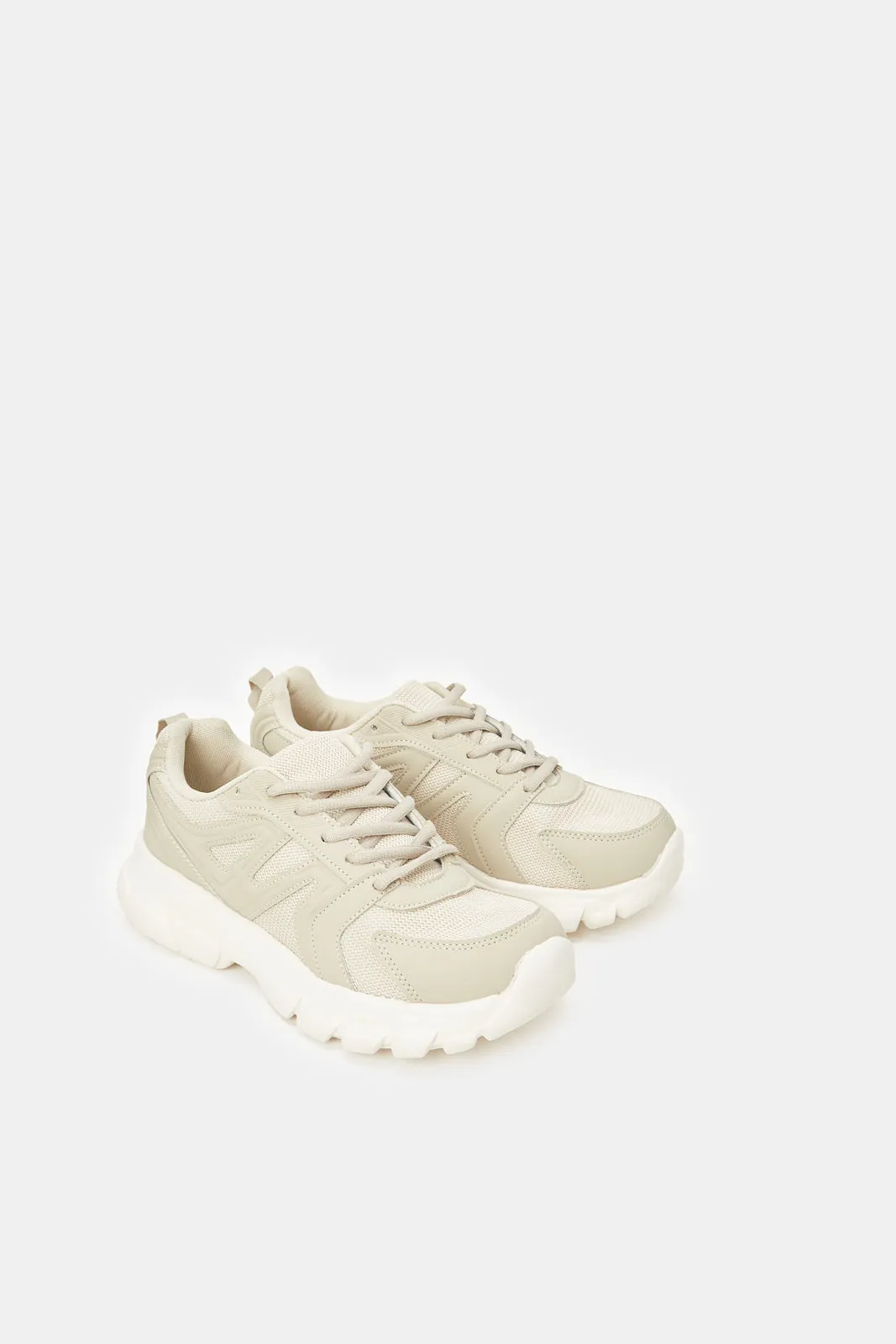 Senior Boys Beige Material Block Chunky Sneaker