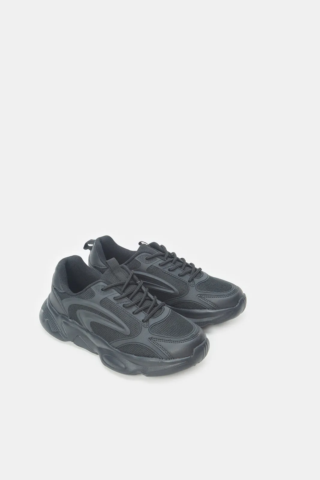 Senior Boys  Black Triple Chunky Trainer