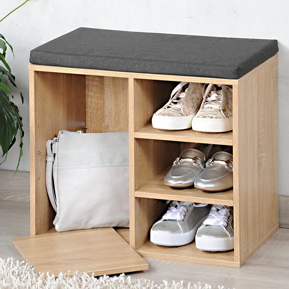 Shoe Cabinet With Seat Cushion Light Oak/Grey