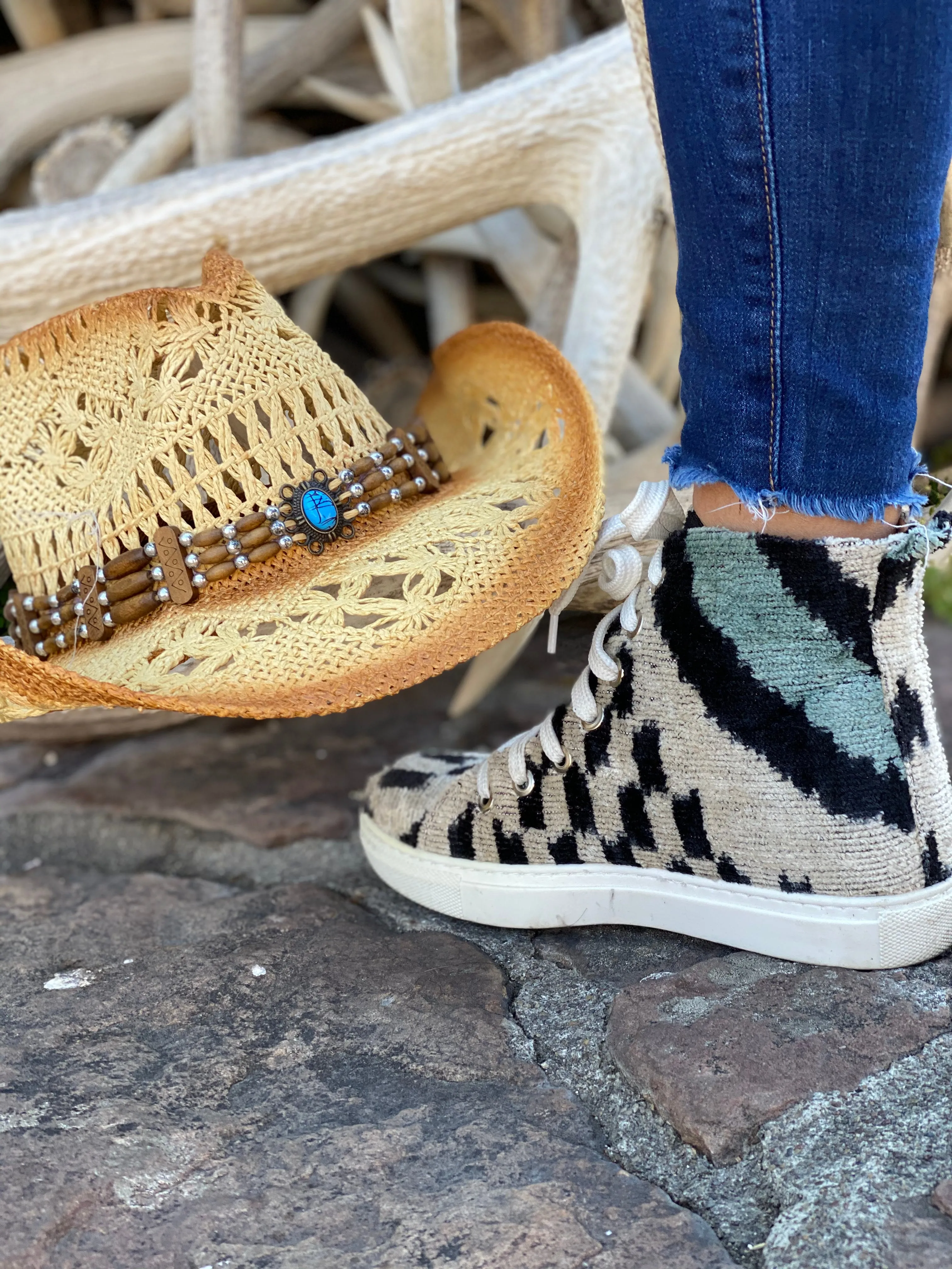 Silk Velvet Contrast Teal High Tops