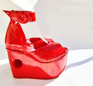 Sky-high Red PEEPHOLE Platform Sandals