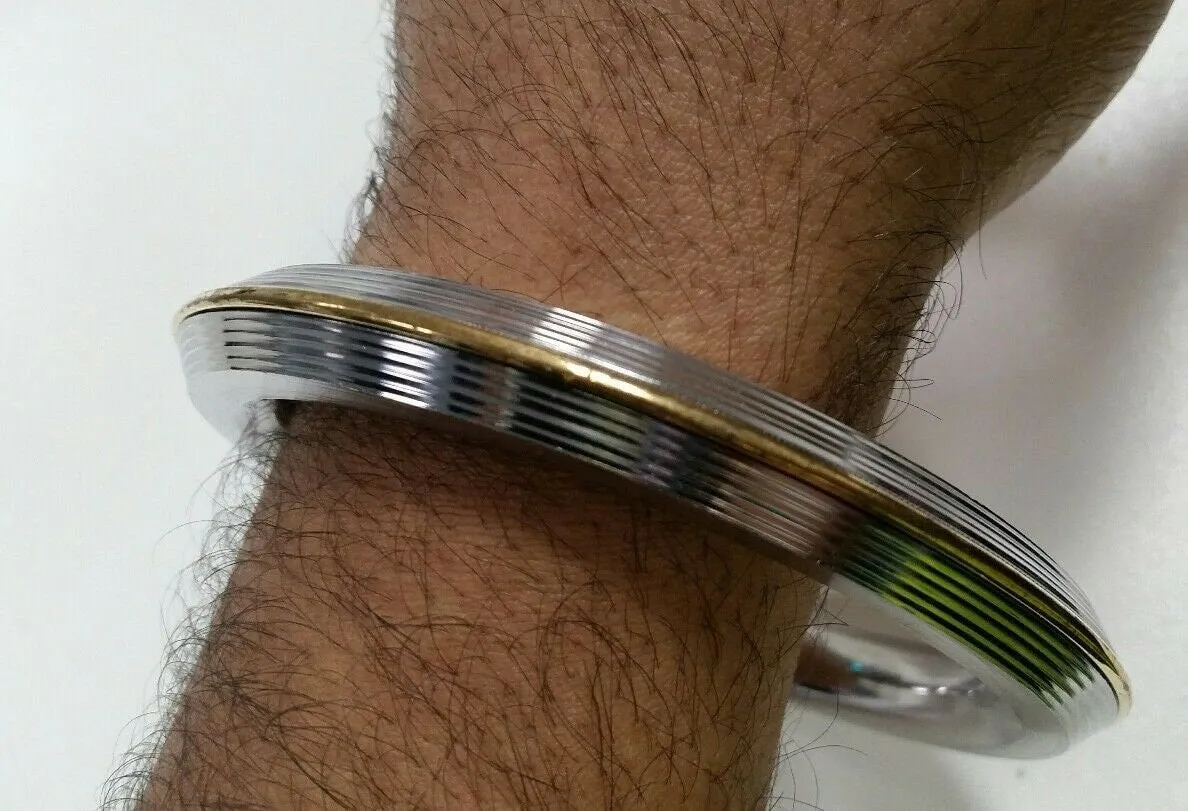 Stunning stainless steel chunky lines brass edge sikh singh khalsa kara kada d6