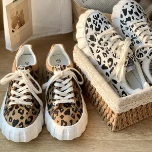 TAVIMART  -  Leopard Print Canvas Shoes for Women, Student Thick-Soled Women's Sneakers, Low-Top Non-Slip Retro Casual Shoes