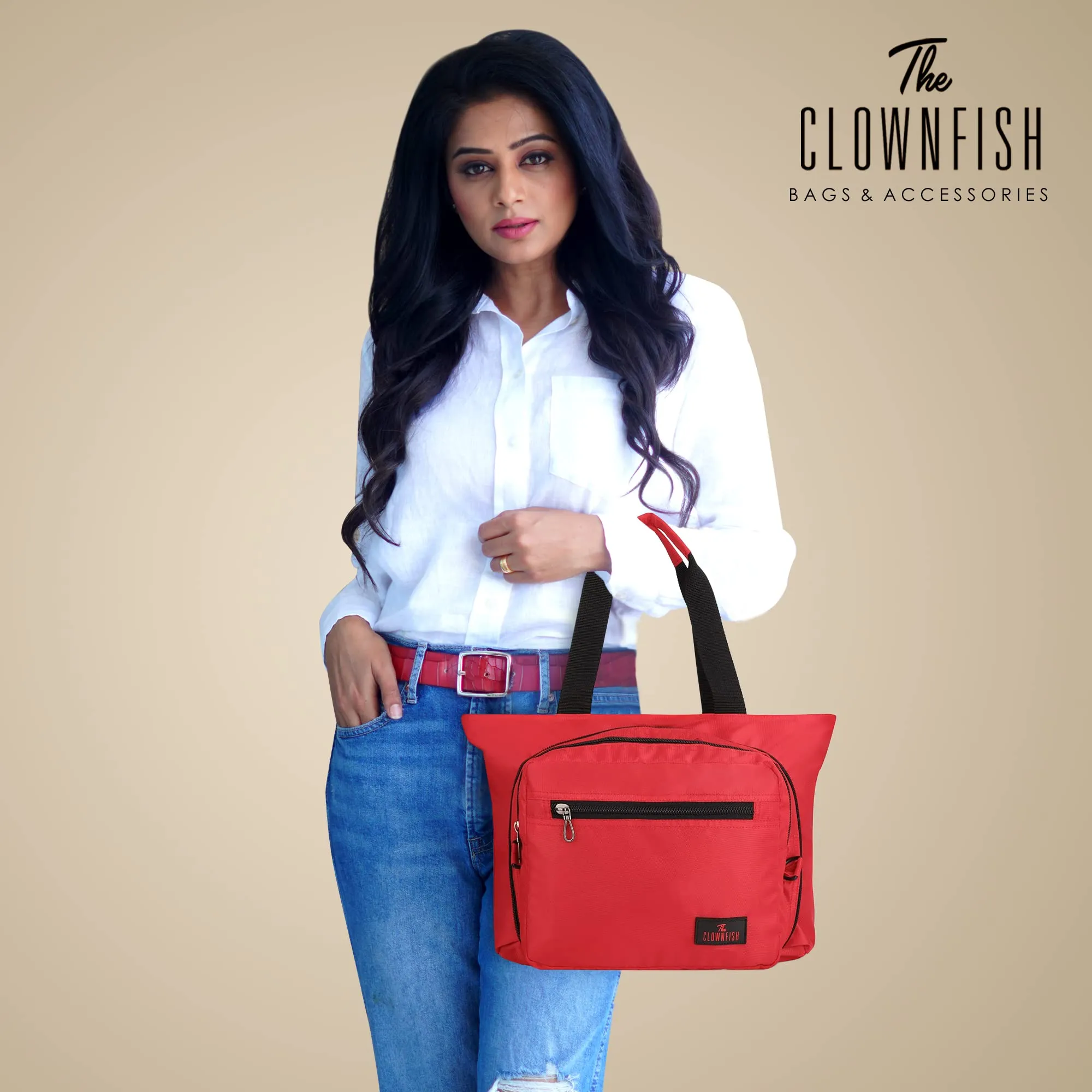 THE CLOWNFISH Sarin Series Polyester Handbag Convertible Sling Bag for Women Ladies Shoulder Bag Tote For Women College Girls (Red)