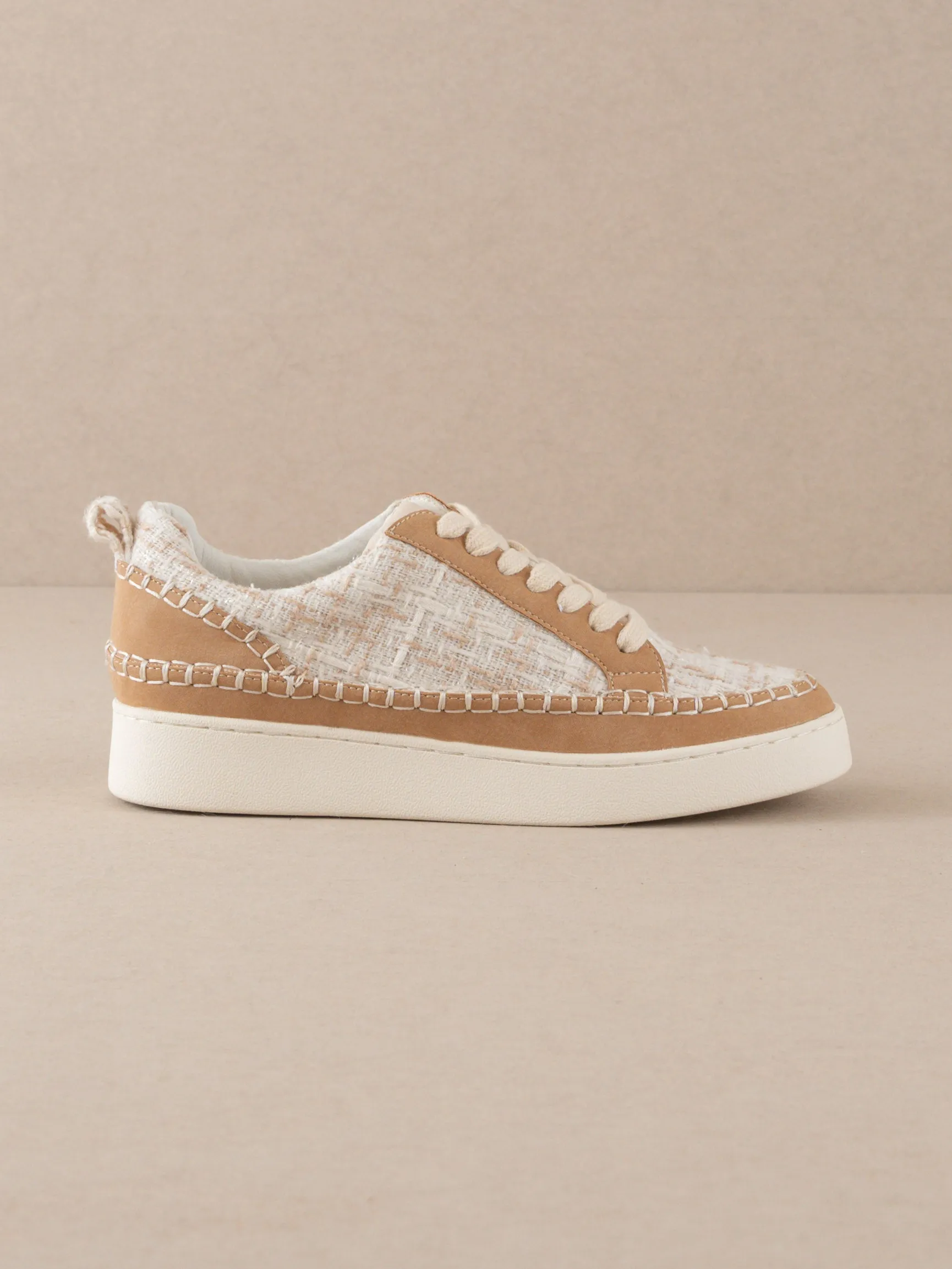 The Janie | Camel Tweed Wrapped Low Tops