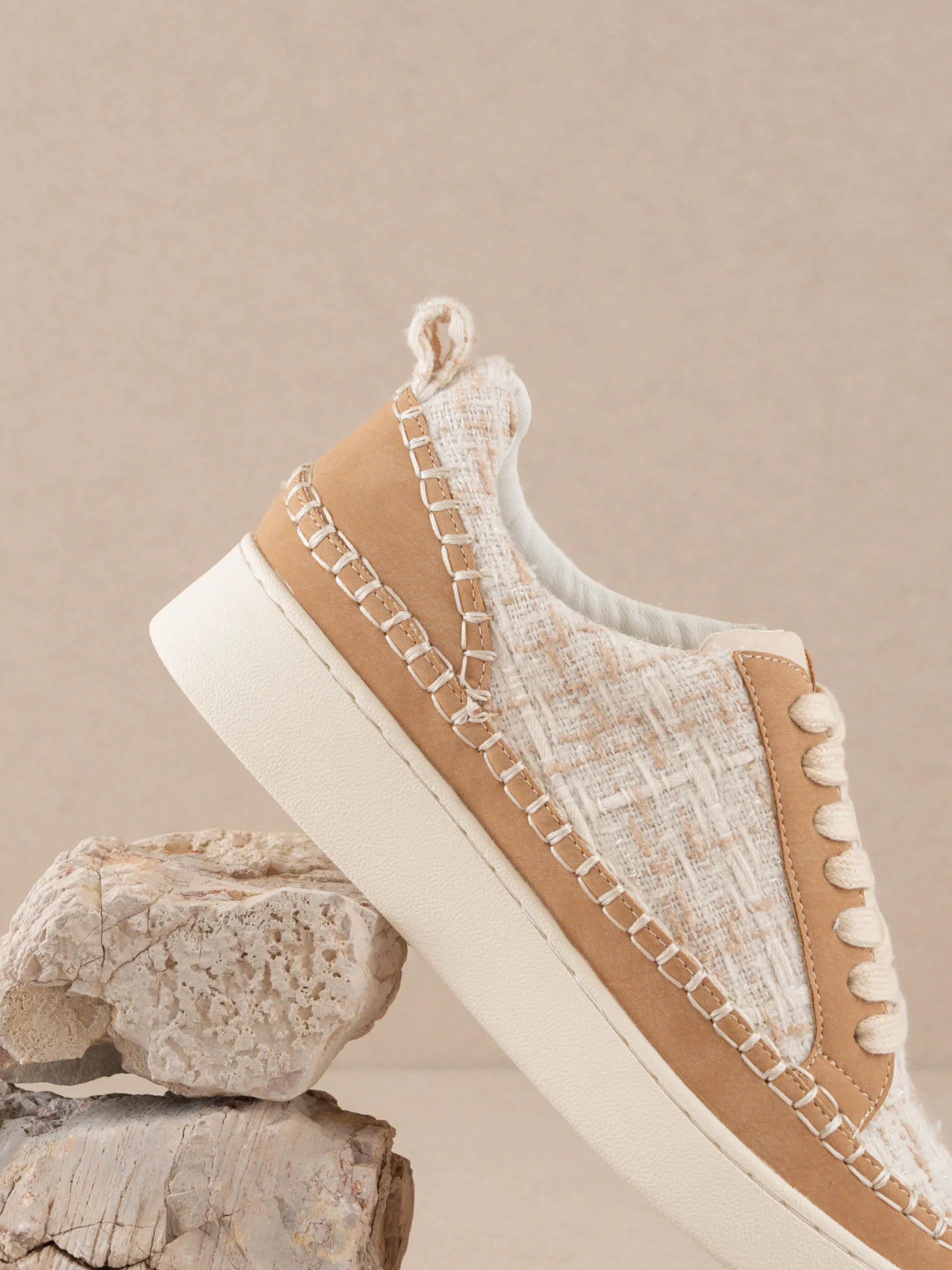 The Janie | Camel Tweed Wrapped Low Tops