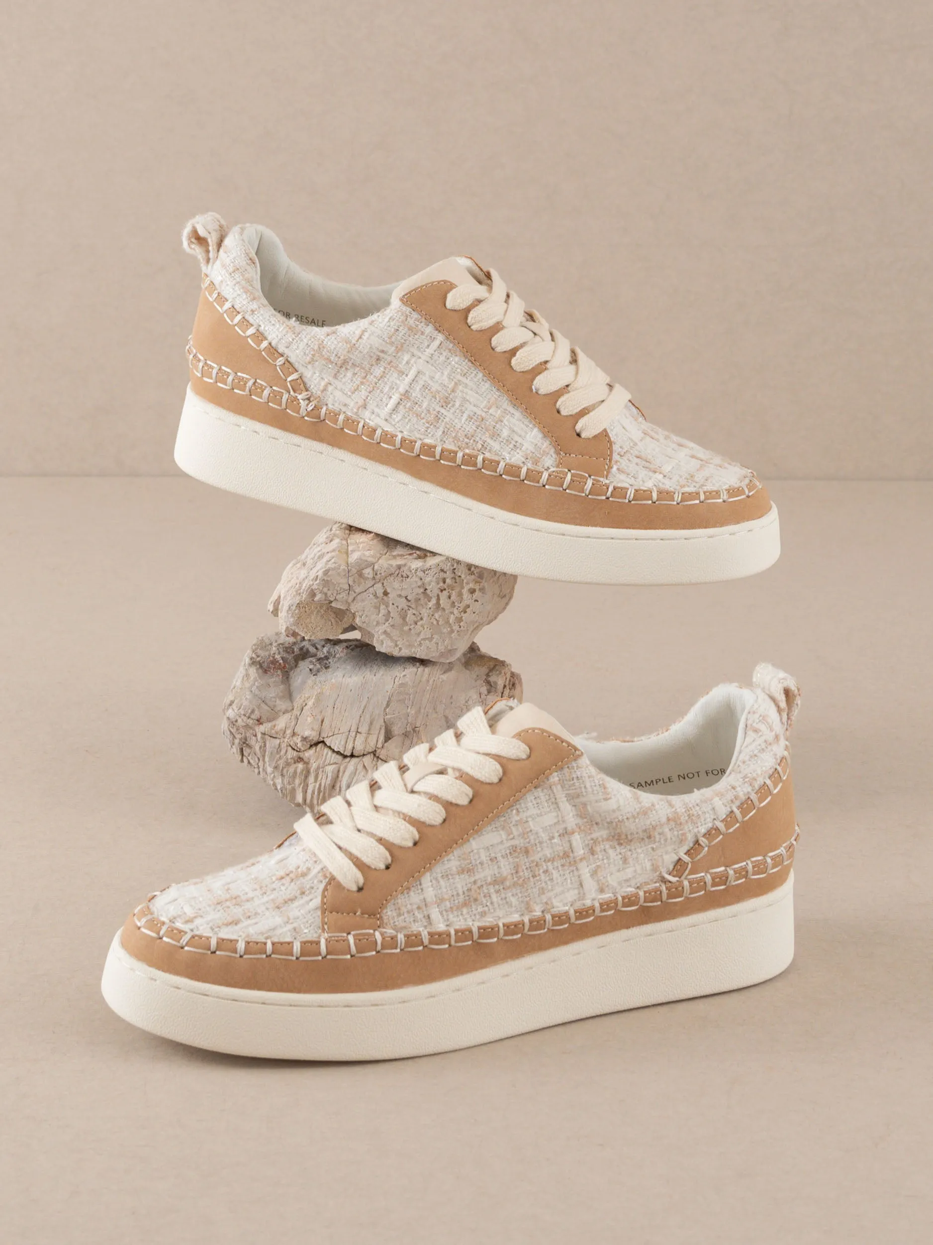 The Janie | Camel Tweed Wrapped Low Tops