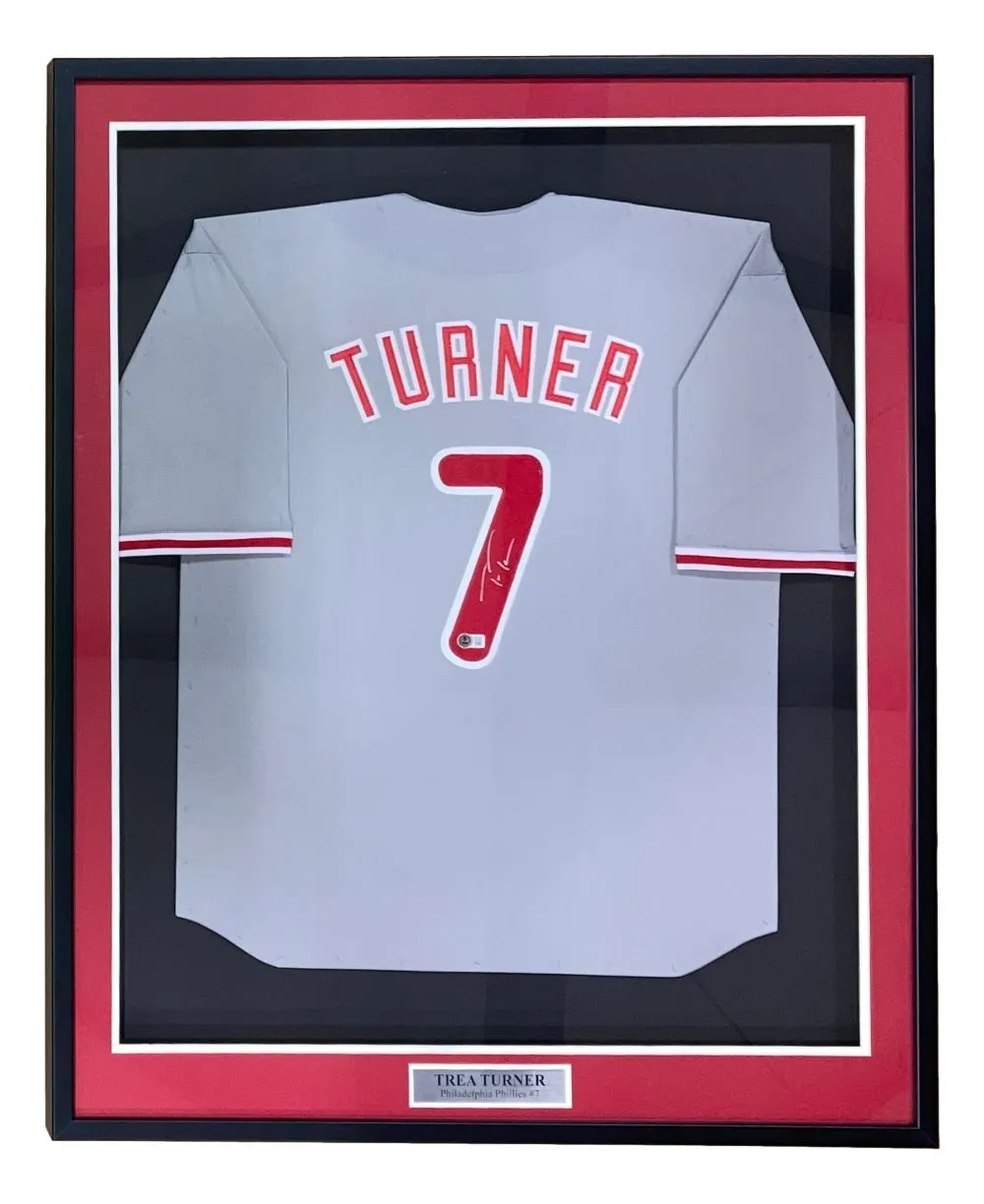 Trea Turner Philadelphia Signed Framed Gray Baseball Jersey BAS ITP