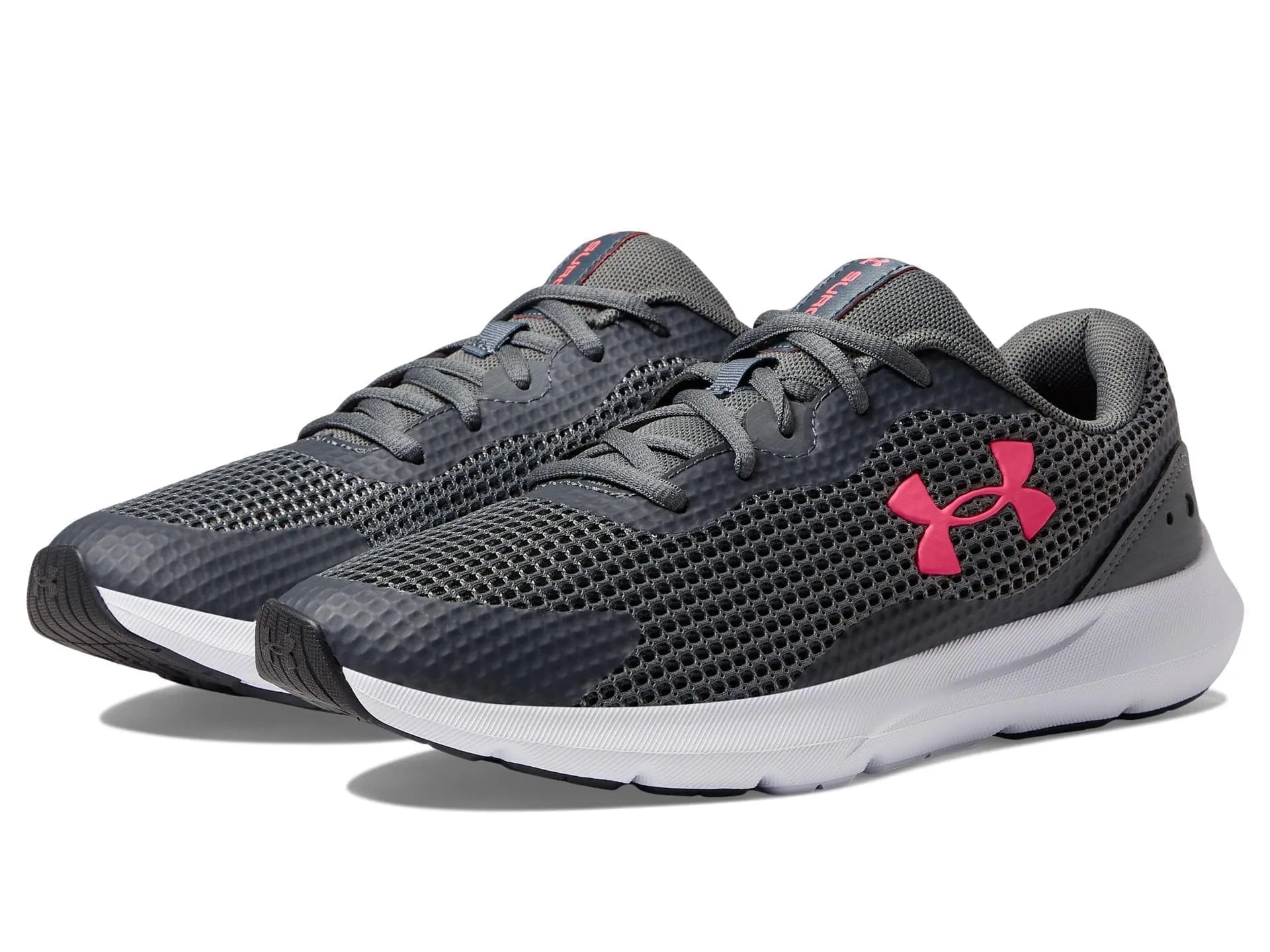 Under Armour Women's Surge 3 Sneaker, (103) Pitch Gray/White/Cerise, 8.5