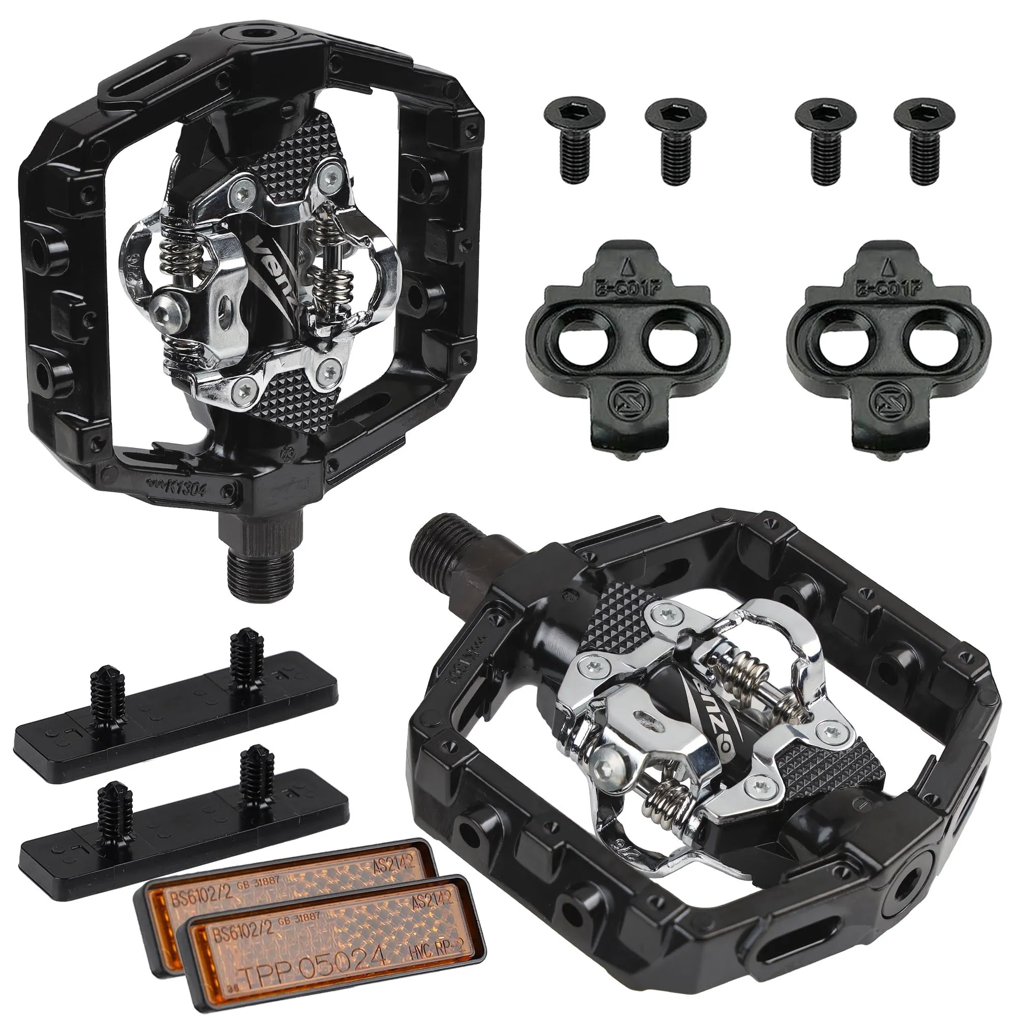 VENZO compatible with Shimano SPD Mountain Bike CNC Cr-Mo Die-Cast Aluminum Sealed Pedals With Cleats - Dual Platform Clipless Pedals For Mountain Bike - Easy Clip In & Out