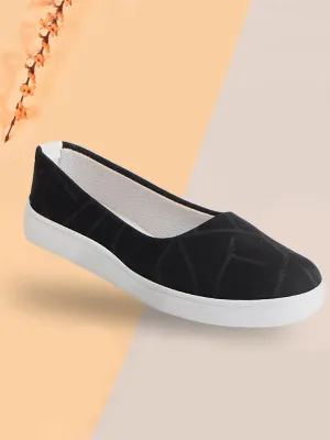 Women Black Casual Canvas Slip-On Ballerina