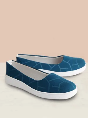 Women Blue Casual Canvas Slip-On Ballerina