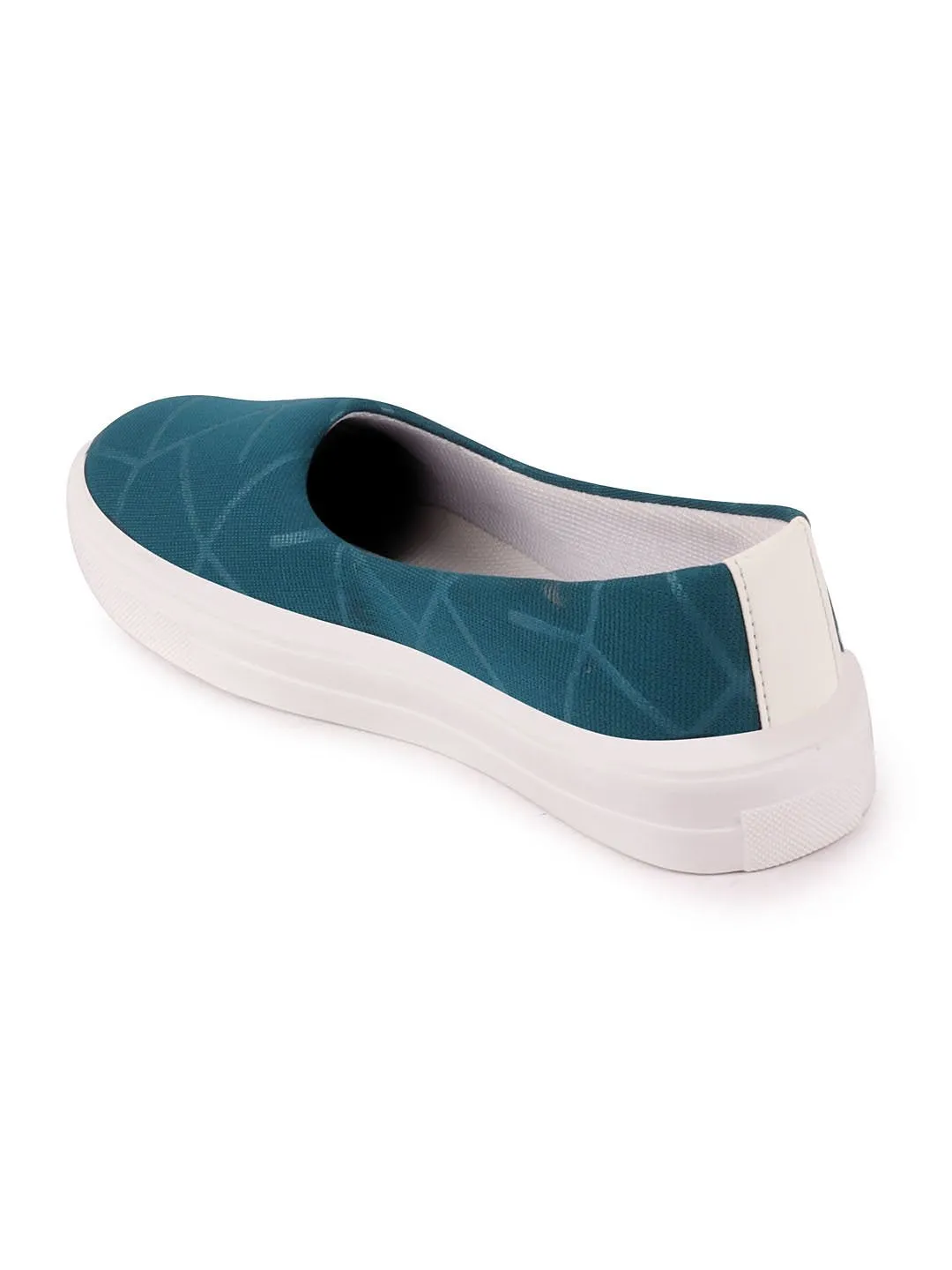 Women Blue Casual Canvas Slip-On Ballerina