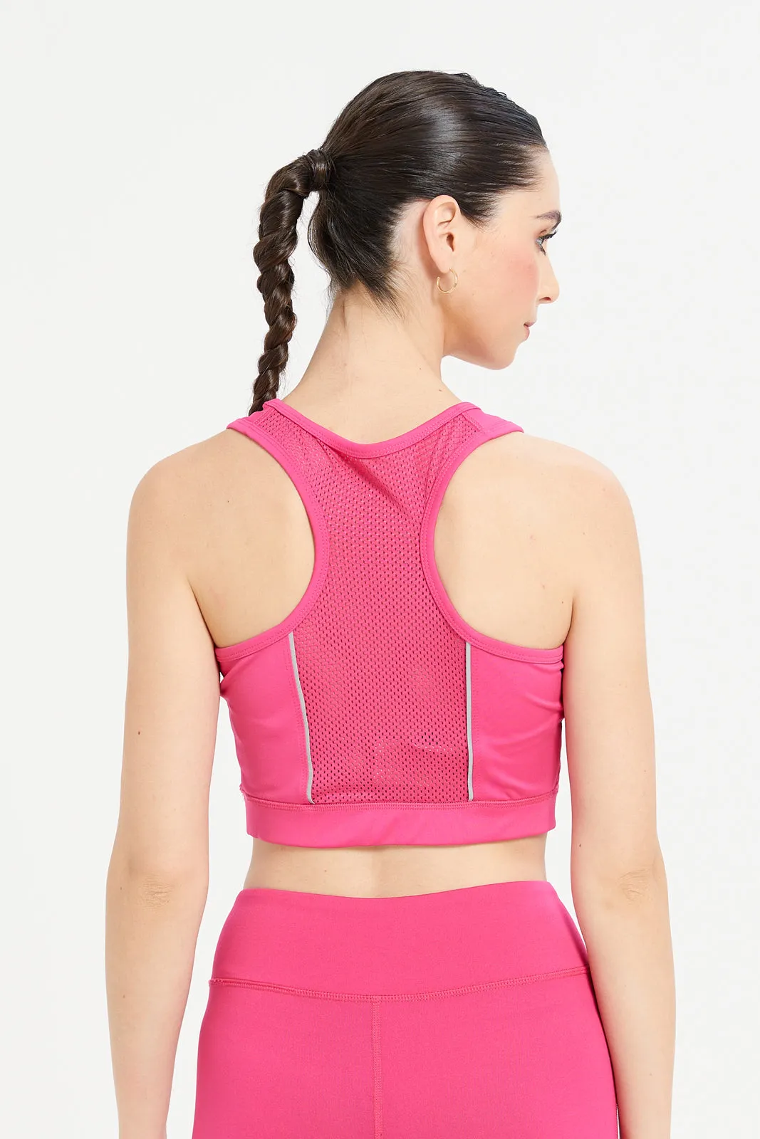 Women Pink Sports Bra With Reflector