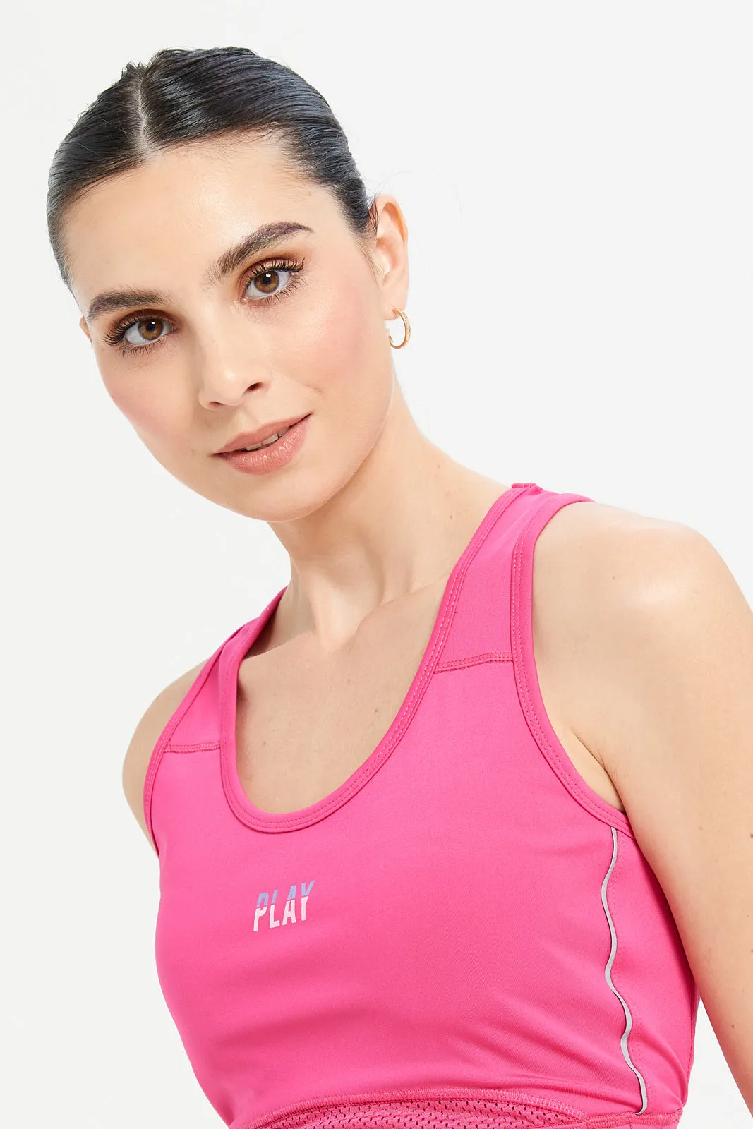 Women Pink Sports Bra With Reflector