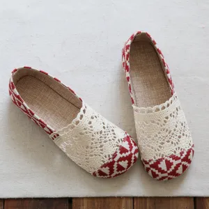 Women Retro Hollow Mesh Comfort Canvas Flats