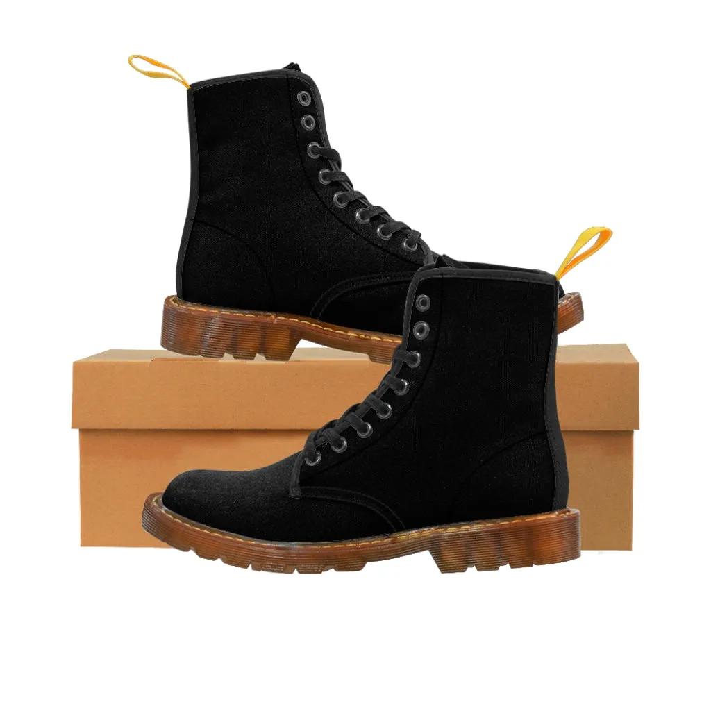 Women's Black Canvas Boots, Solid Color Modern Essential Best Premium Winter Boots For Ladies