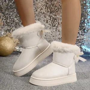 Women’s Cozy Winter Suede Boots with Bow