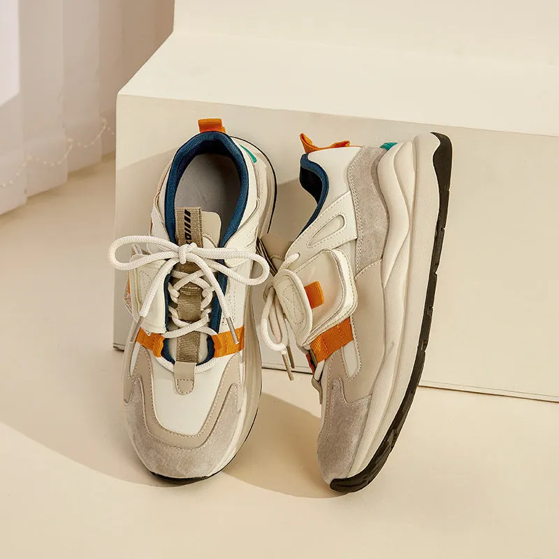 Women's Genuine Leather Chunky Sneakers in Orange/Black