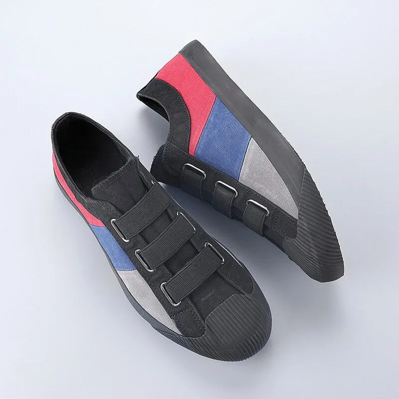 Yeknu 10 Colour Men Casual Elastic Band Flat Canvas Shoes Slip on Fashion Autumn Comfortable Sneakers Low Top Shoes 9328